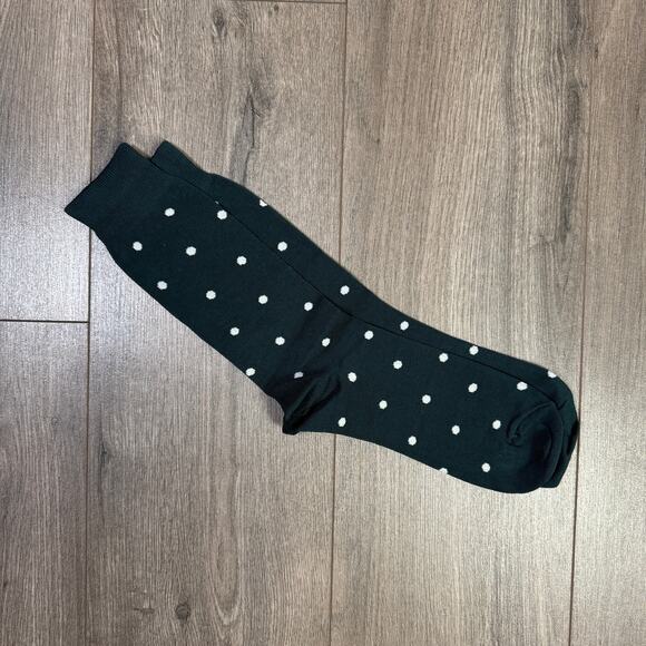 J.Crew Dress Socks Mens OS Green White Polka Dots Mid-Calf Stretch Cotton Blend - Picture 3 of 4